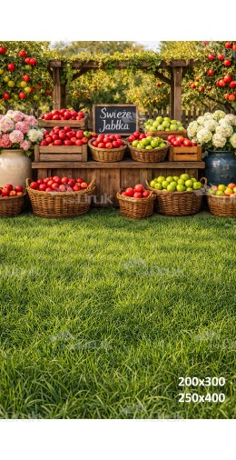 Tło fotograficzne „Świeże jabłka na straganie w sadzie” | 4084